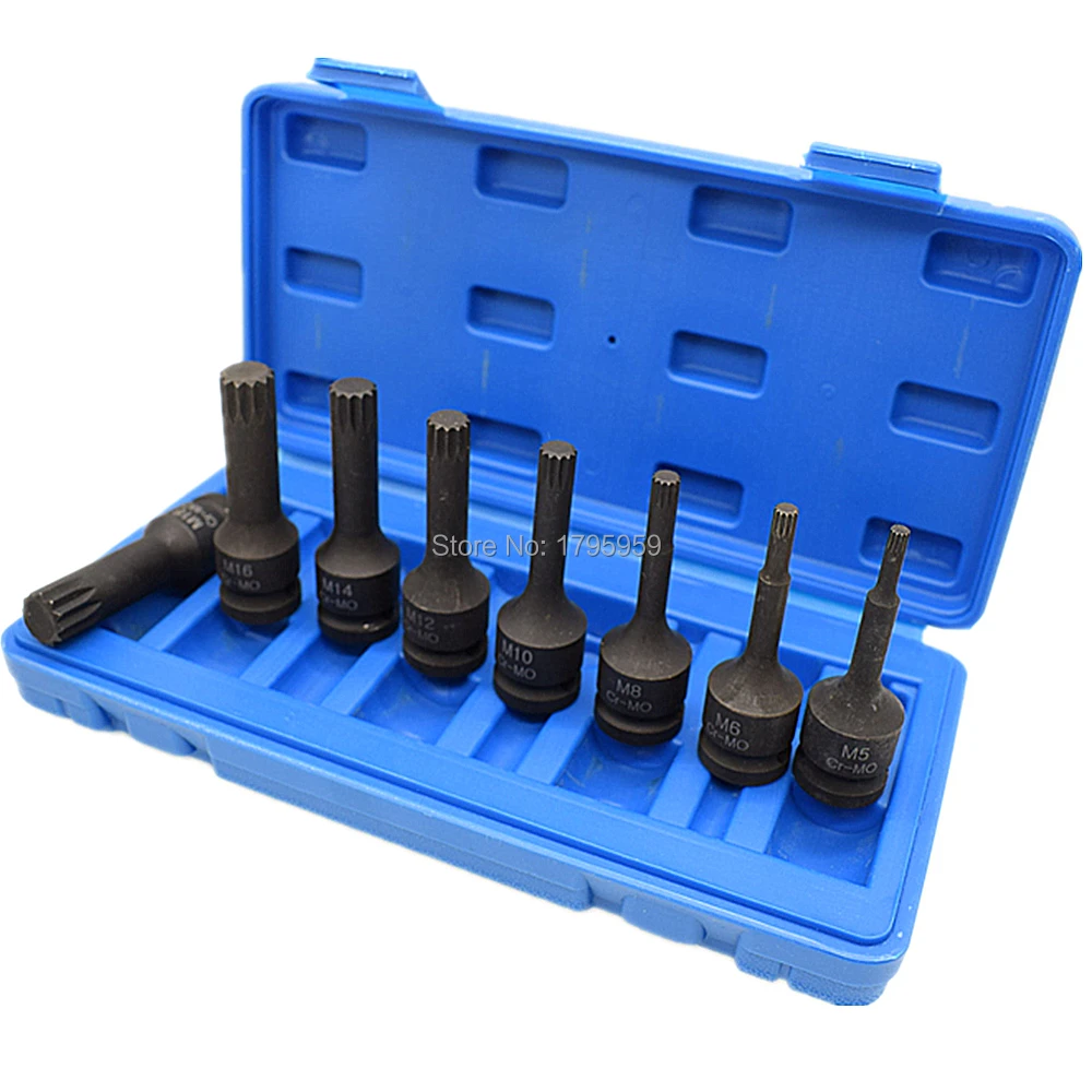 

1/2" Square Drive Spline Impact Socket Bit Tools 8 Piece Set M5 M6 M8 M10 M12 M14 M16 M18 CR-MO Ratchet Bit Socket Screwdriver