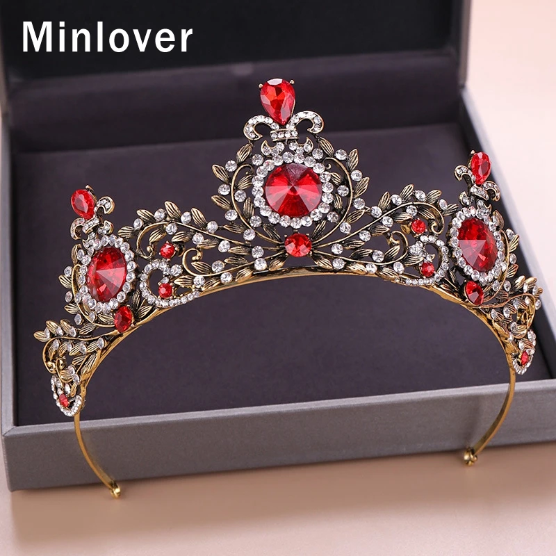 Minlover барокко винтажная красная свадебная диадема с кристаллами короны женские