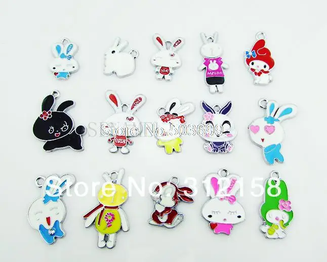 

S27! Wholesale 100Pcs/Lots DIY Alloy Enamel mixed rabbit Charms Metal Charms