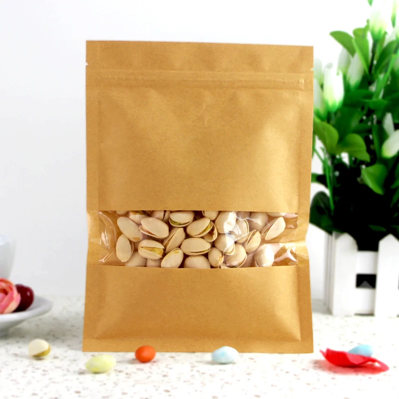 Оконные пакеты 9x14 см коричневая крафт бумага дой Пак пакет с застежкой молнией