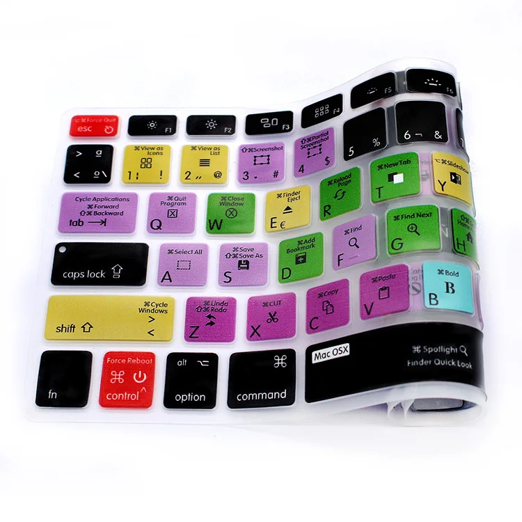 For Mac OSX Spanish Shortcuts Function Silicone Keyboard Cover Protector Keypad Skin Air Pro Retina 13&quot15&quot17&quot EU/US |