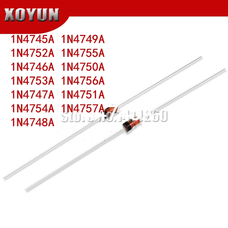 Диод Зенера DO-41 16 в 18 в 20 в 22 в 24 в 27 в 30 в 33 в 36 в 39 в 43 в 47 в 51 в 56 в 62 в 68, 100 шт. V 75V 1N4746A 1N4749A 1N4756A 1N4748A