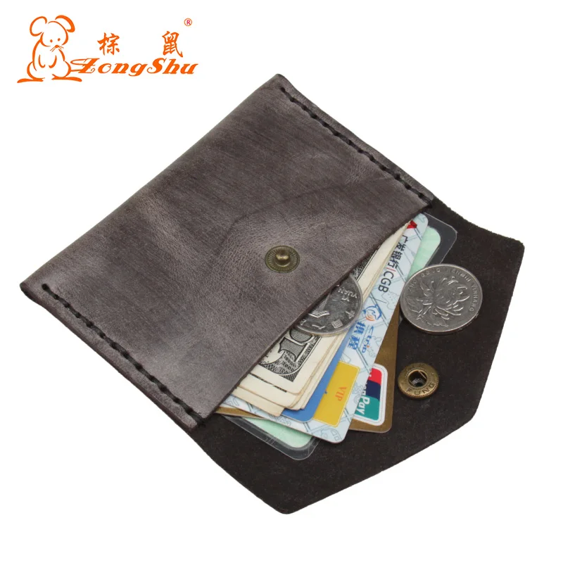 Итальянские однотонные мини кошельки ручной работы из воловьей кожи с карманом