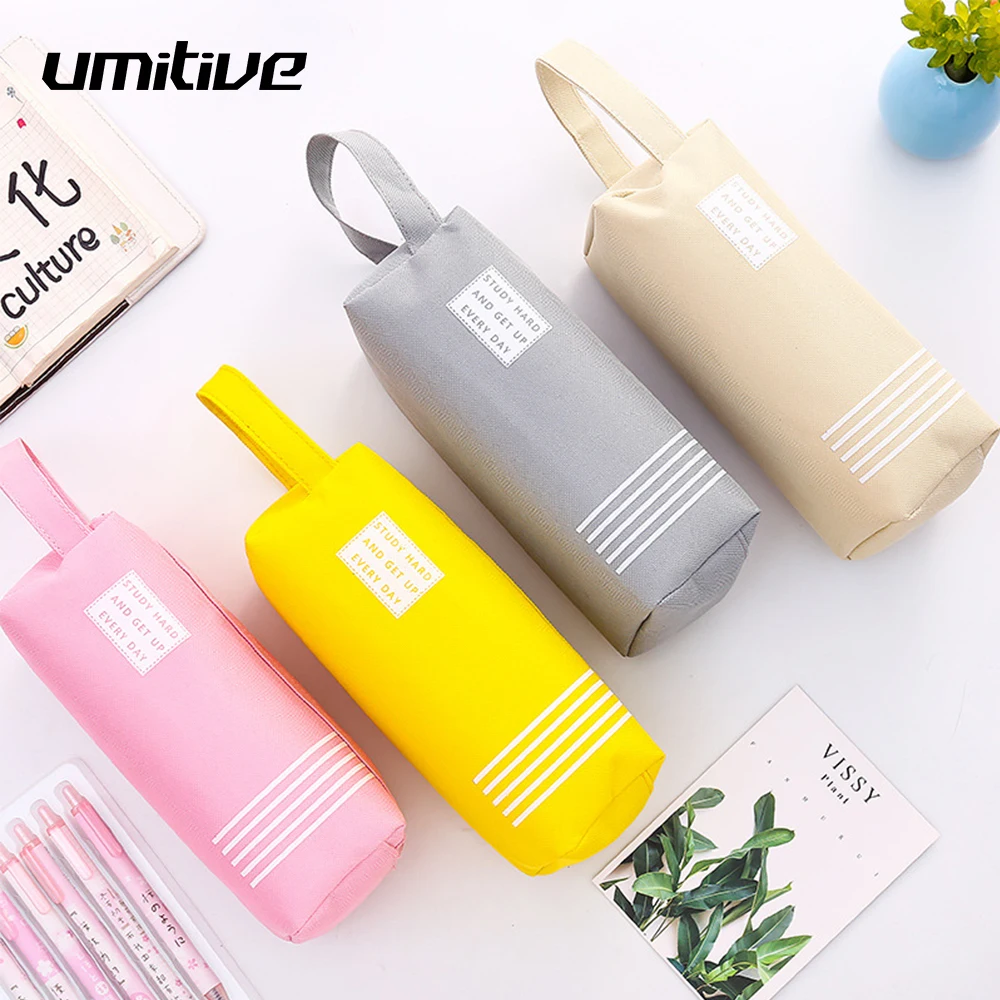 

Umitive 1pcs Canvas Pencil Cases Double Zipper Large Capacity Cute Pencil Bag School Stationery Supplies For Girls