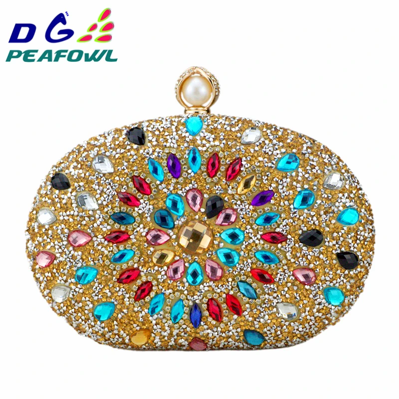 DG PEAFOWL Роскошный Кристалл Цветочный клатч цепь сумка женская свадебная Алмаз Синий Фиолетовый сотовый телефон карман вечерний кошелек сумки