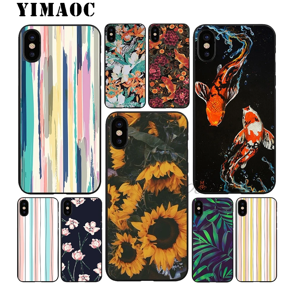 YIMAOC желтый и розовый мягкий ТПУ Черный силиконовый чехол для iPhone X или 10 8 7 6 6S Plus 5 5S