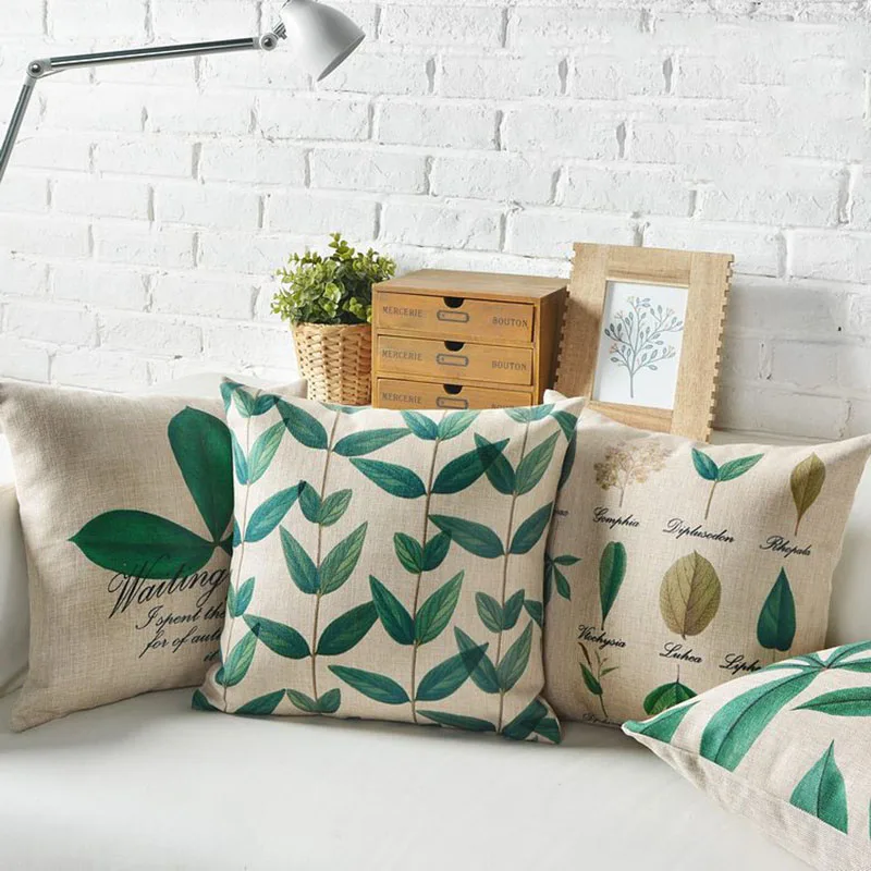 Декоративные Чехлы хлопковый льняной Кантри стиль натуральный зеленый листья