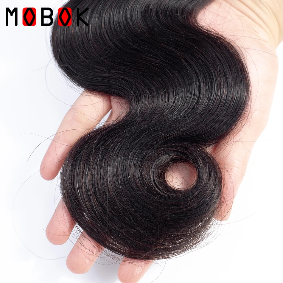 MOBOK 360 Frontal With Bundles Body Wave Brazilian Non Remy Human Hair Weft Weave Pre Plucked Lace Bundle | Шиньоны и парики
