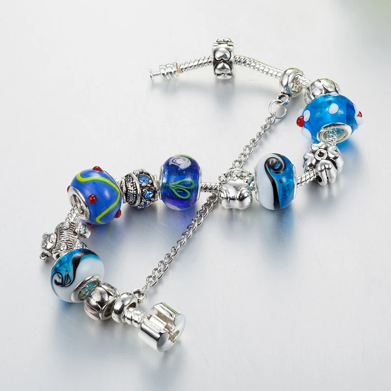 VIOVIA 2019 медведи Тедди очаровательные браслеты и модные стеклянные бусины браслет