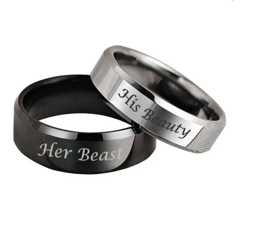 Набор из двух колец его красавица и ее чудовище|set of rings|stainless steel couple ringscouple rings |