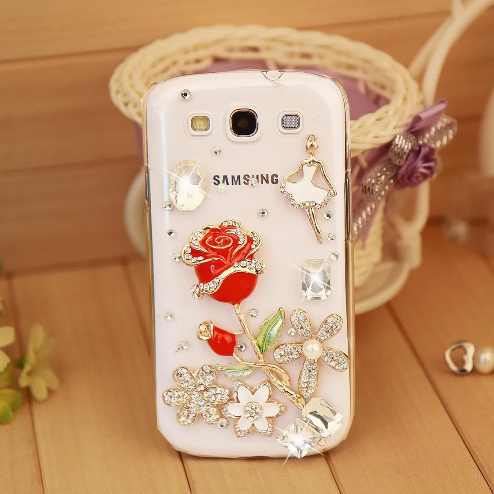 Luxury fashion 3D flower rose protective case cover for samsung galaxy s3 SIII i9300 women cell mobile phone Free Shipping|i9300 slim|s3 cari9300