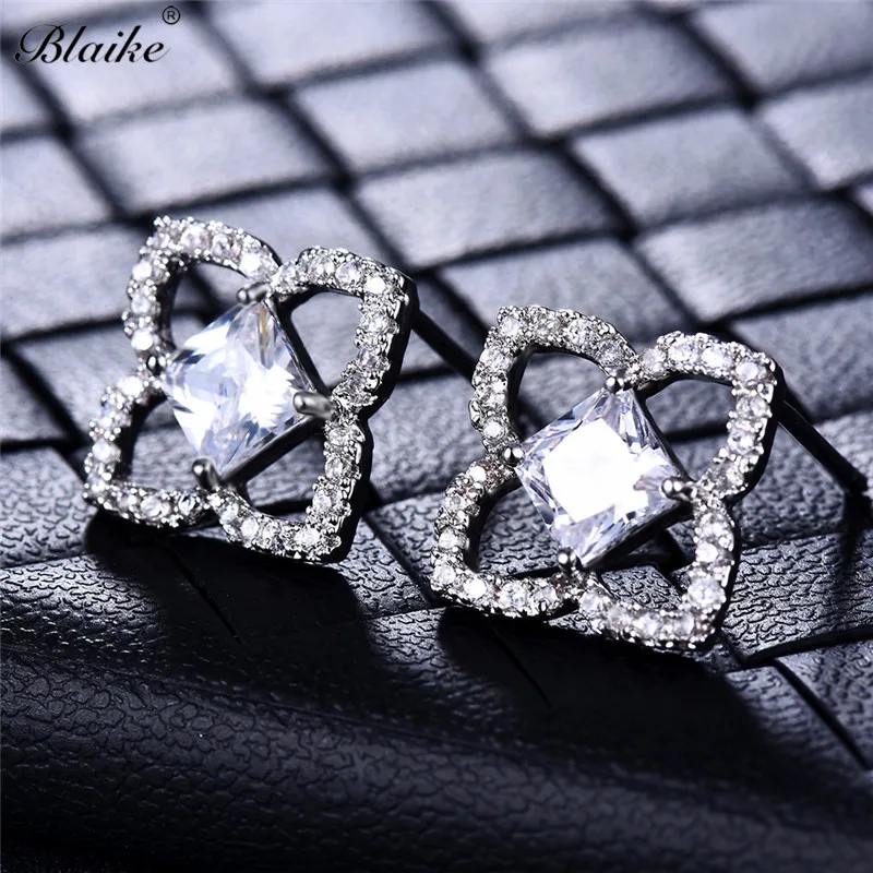 Blaike Boutique квадратные серьги-гвоздики с белым огненным опалом/Цирконом для женщин