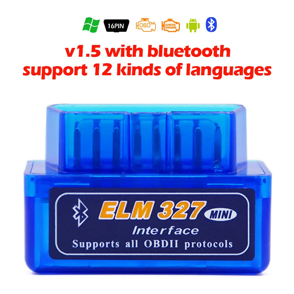 blue color Elm327 obd2 bluetooth v1.5 obd ii Поддержка obd 2 протоколы автоматический диагностический инструмент считыватель кода лучше, чем elm327 obdii v2.1 - Цвет: blue color