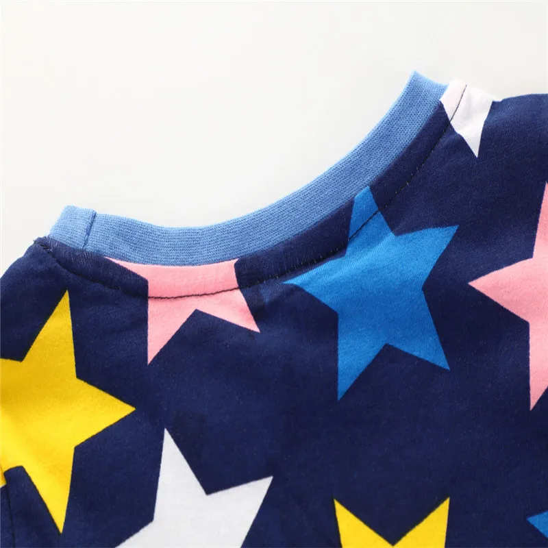 Novelty long sleeve baby girls dress printed colourful Five-pointed stars autumn clothes top quality clothing | Детская одежда и