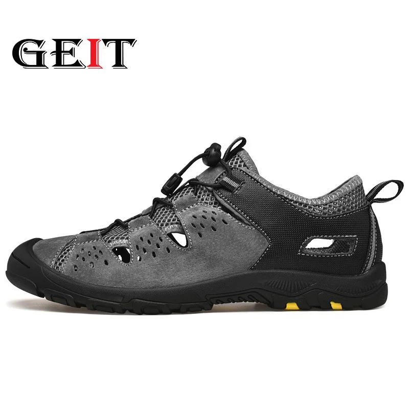 Летние мужские пляжные и уличные сандалии из натуральной кожи Повседневная