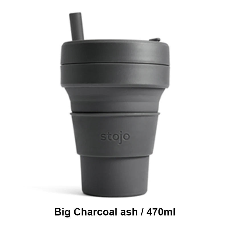 big charcoal ash 470 STOJO CUP Складная Силиконовая портативная силиконовая кофейная чашка многофункциональная Складная силиконовая чашка для офиса и путешествий - Цвет: big charcoal ash 470