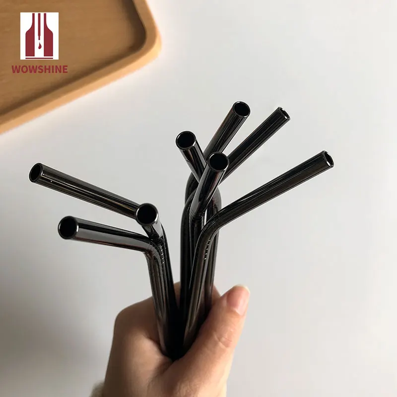 

Wowshine Factory Free Shipping Gun Black 8 straws+2 brushes stainless steel straws 10pcs/set