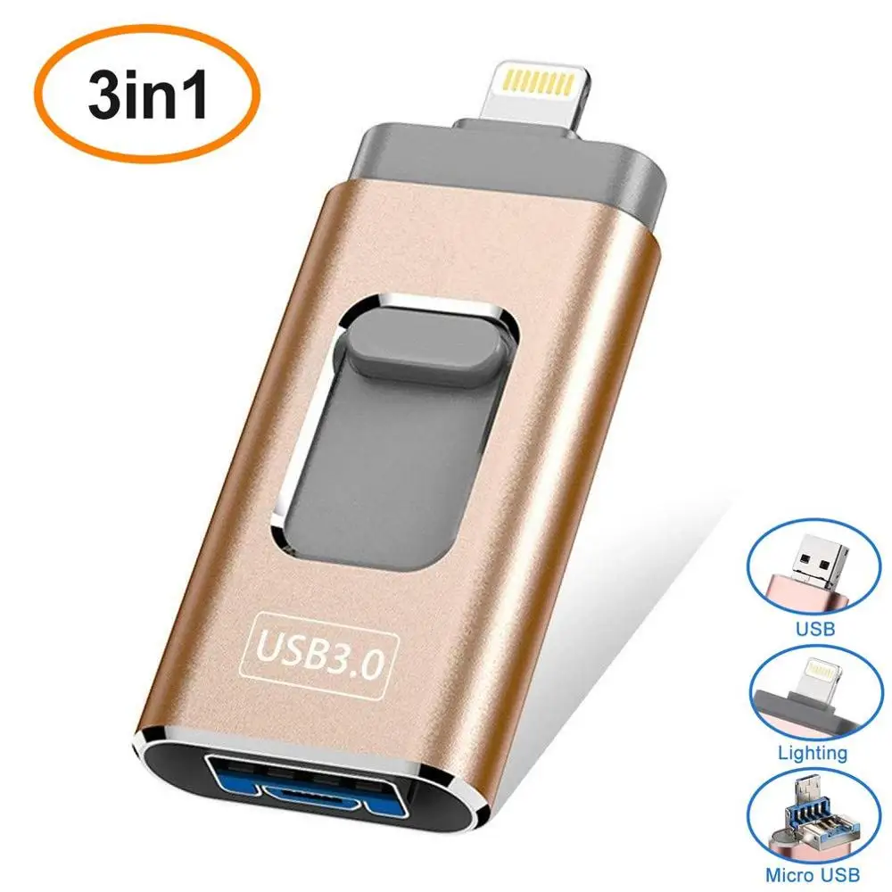 USB флэш-накопитель для iPhone 3-в-1 освещение 128 ГБ Usb 3 0 флеш-накопитель совместим с Apple