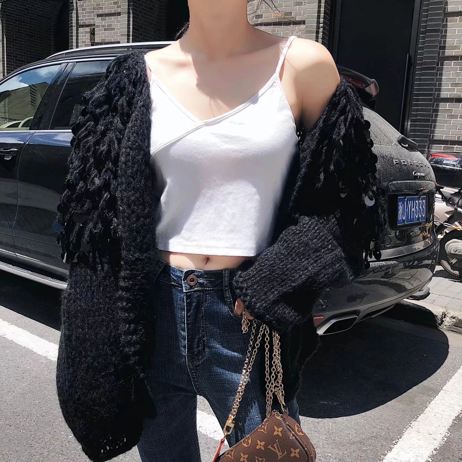 Hand Knitted Beading Cardigan Women Fringed Sweater Loose 3D Sequined Tassels Coat Hollow Wool Circles Jacket Tops |