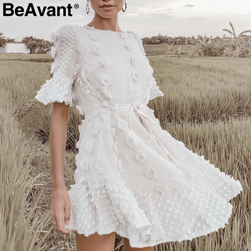 BeAvant элегантные цветочные белые платья женские летние с рюшами пляжные короткие
