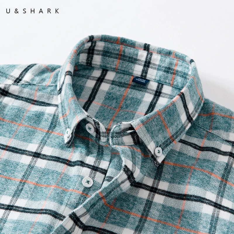 U &amp SHARK Мужская Фланелевая рубашка в клетку 100% хлопок весна-осень повседневные