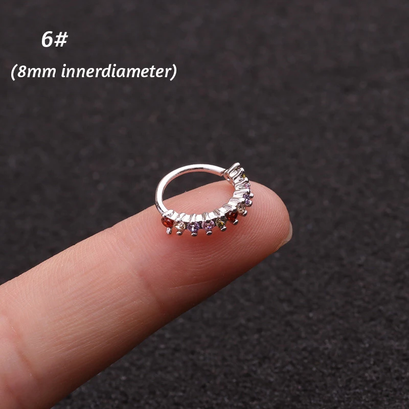 1P 0,8x6/8 мм красочные Cz из нержавеющей стали, Huggie Hoop серьги ювелирные изделия Cz нос кольцо ложная ноздрей, кольца с цветочными мотивами, покрытый светлым спирали серьга в Козелок