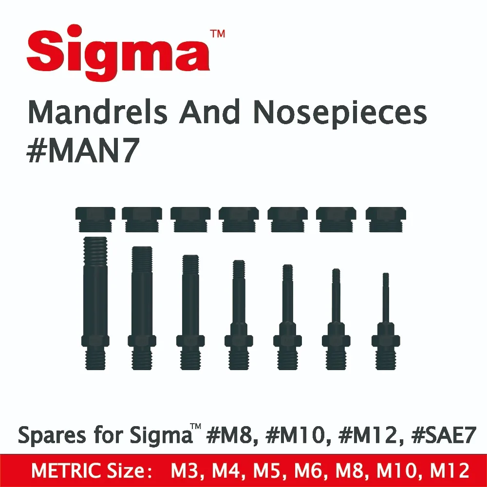 Запасные оправки/наконечники Sigma # MAN7, подходят только для Sigma заклепки с резьбой, сверлильные Адаптеры # M6 # M8 # M10 # M12 # SAE7