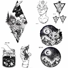 YURAN Diamond Timber Black Mountain Fox временная татуировка, мужской стикер, тело, луна, водонепроницаемый, женский треугольник, поддельная татуировка на руку