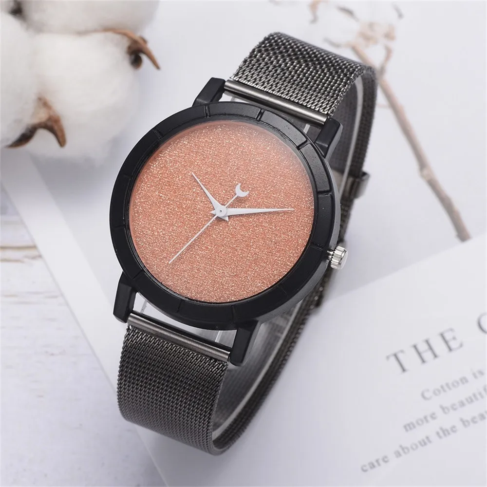 Fashion Casual Women's Watch Shining Stainless Steel Strap Moon Pointer Ladies Clock Analog Wrist Watches relogio feminino | Наручные