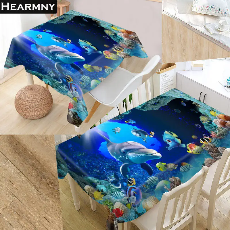 

Custom 3D Dolphin Picture Tablecloth Kitchen Dining Table Decorations Home Rectangular Party Table Covers For Friend Child Gift