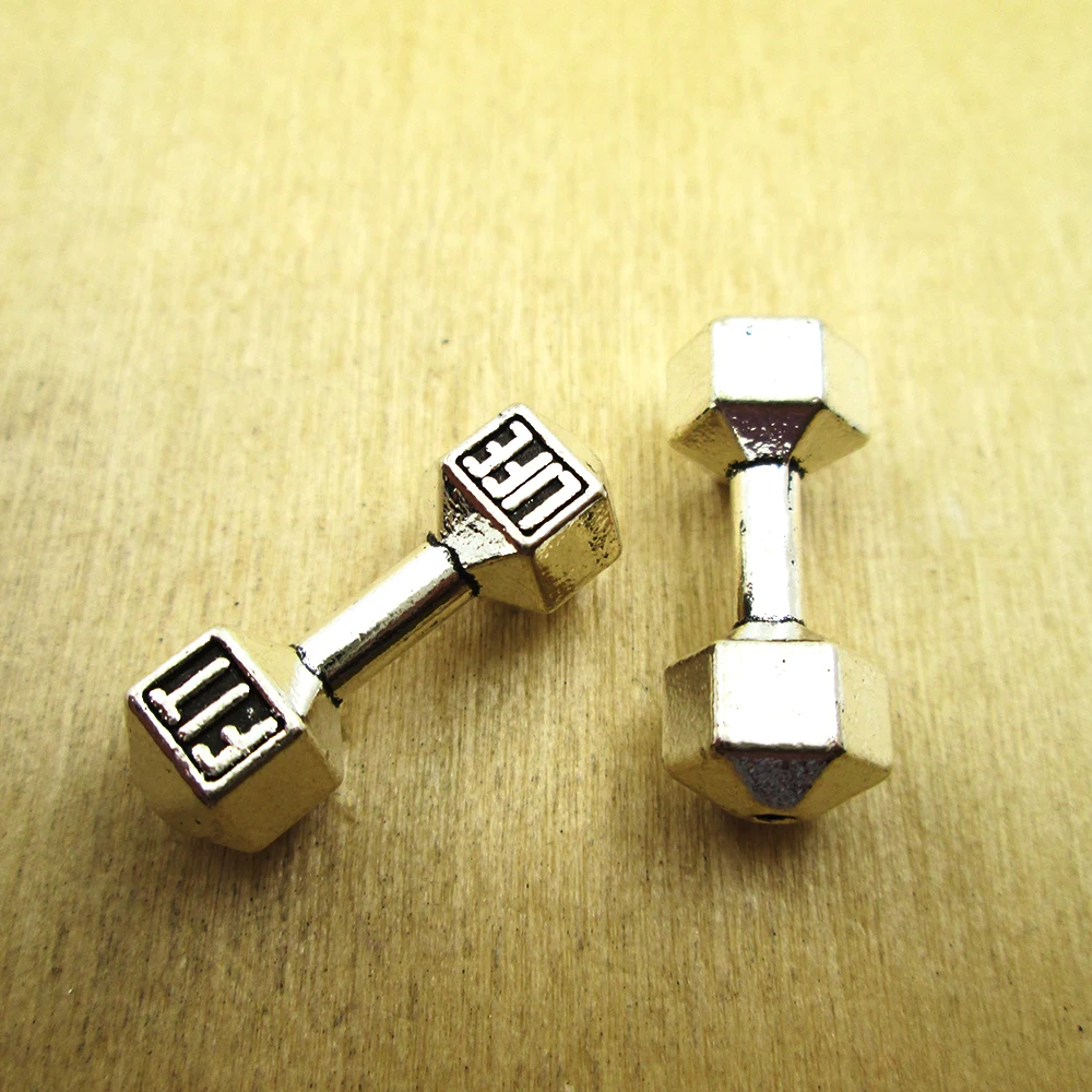 

5pcs-- 25*12mm hole :2mm Antique Silver Plated barbell ,dumbell DIY necklace/ bracelets charms antique silver tone