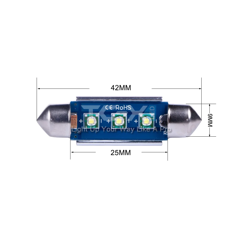 TC-X 2 шт/1пара t10 w5w светодиодные лампы в габариты в подсветку салона Т10 w5w led 12В свет чистый белый - Испускаемый цвет: Festoon 42MM 3leds