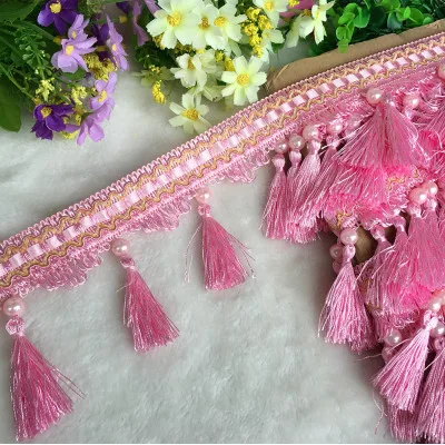 12 ярдов/партия кружевная бахрома с жемчугом | Дом и сад