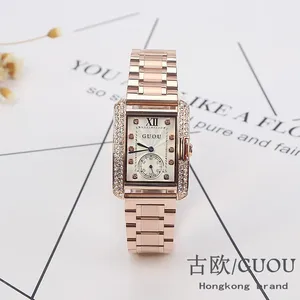 HK брендовые золотые стальные часы Ретро Модный квадратный бриллиантовый браслет женские кварцевые роскошные женские Подарочные наручные часы