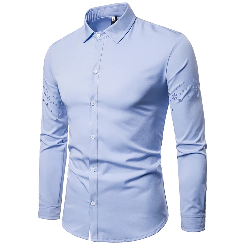 

Men's Foreign Trade Autumn And Winter Models Solid Color Large Body First Hollow Design Men's Lonel Shirtg-Sleeved Lap