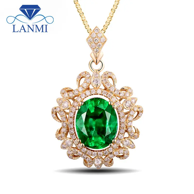 

Fashion Gorgeous Oval 8x10mm Natural Emerald Green Stone Pendant Necklace Design In 14Kt Yellow Gold Diamond Wedding Jewely Gift