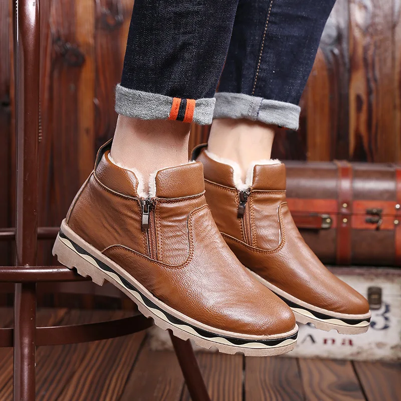 Модные мужские зимние ботинки кожаные уличные походные повседневная обувь