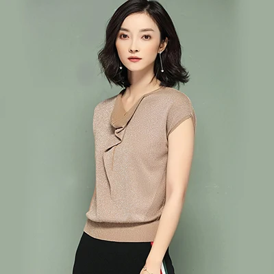 Khaki Pull JoursNeige трикотажные пуловеры женские новые летние гофрированные воротники с коротким рукавом Стелла филанте джемпер Трикотаж тонкий Pull Femme - Цвет: Khaki Pull