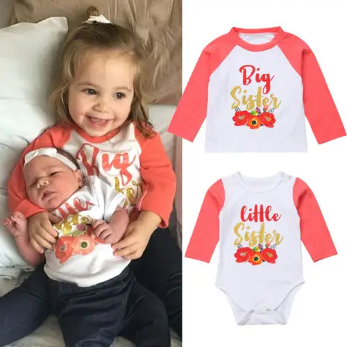 Infant Baby Little Sister Romper Big Tops Match Floral Clothes Lovely Outfits Newborn Girls | Мать и ребенок