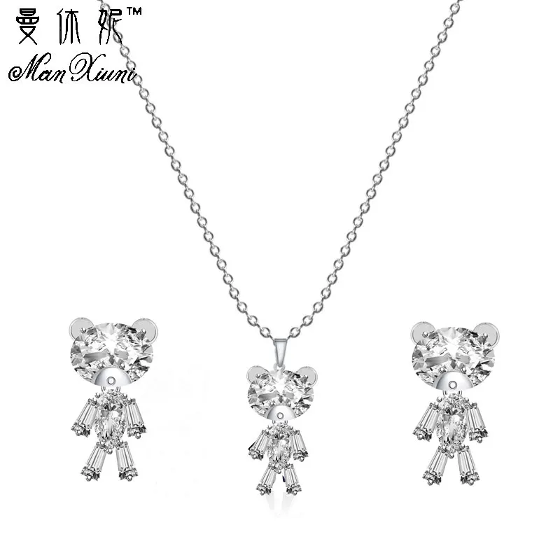 Stud Earrings Silver Набор сережек, ювелирный набор, модный кубический циркон, подвеска, массивное ожерелье, свисающие серьги для женщин, CZ, свадебный ювелирный набор - Окраска металла: Stud Earrings Silver