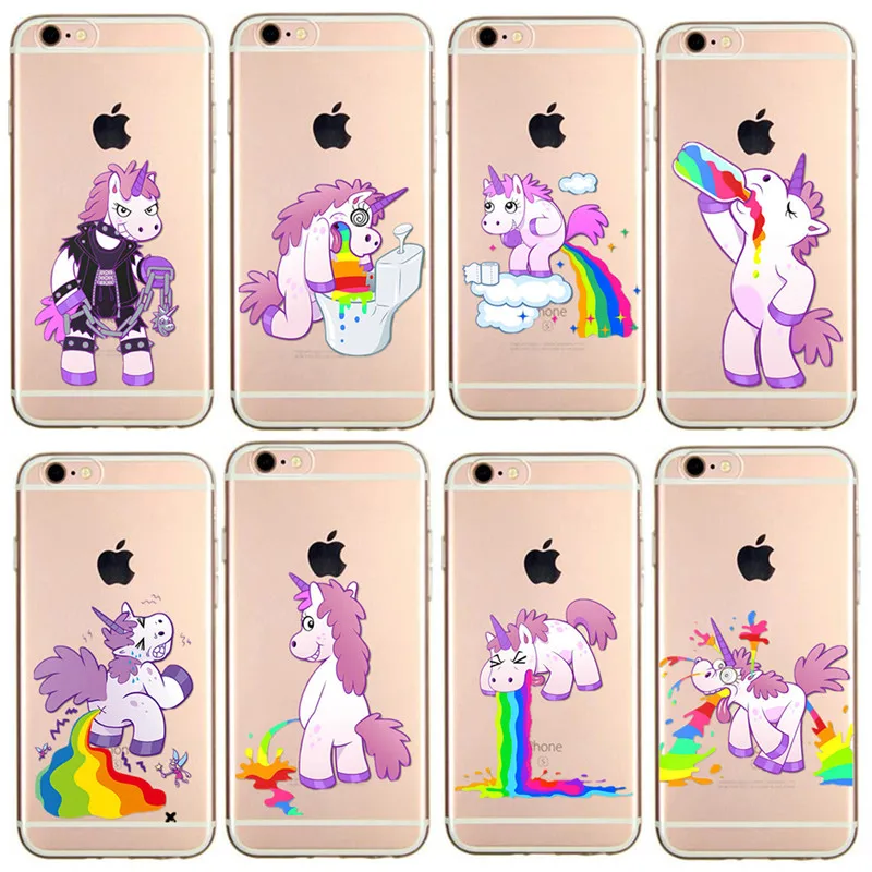 Чехол для iPhone 6 чехол iphone 5 6S 7 8 plus x милый Единорог Радужный Мягкий силиконовый из