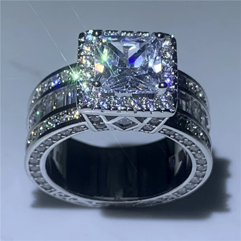 Винтажное кольцо Принцесса Cut 3ct 5A Циркон Sona Cz серебро 925 пробы обручальное