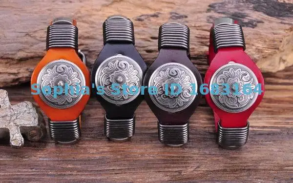 S542 Черная байкерская винтажная Цветочная Шипованная Мужская кожа наручный
