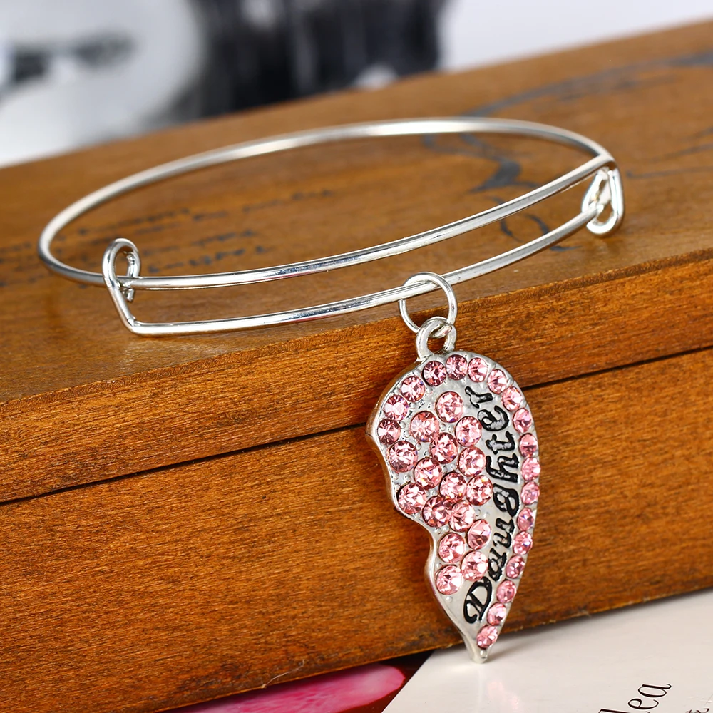 2X Pink Heart Bangle Mother And Daughter Crystal Charm Bracelet For Women Jewelry Best Friends Christams Gifts BFF | Украшения и