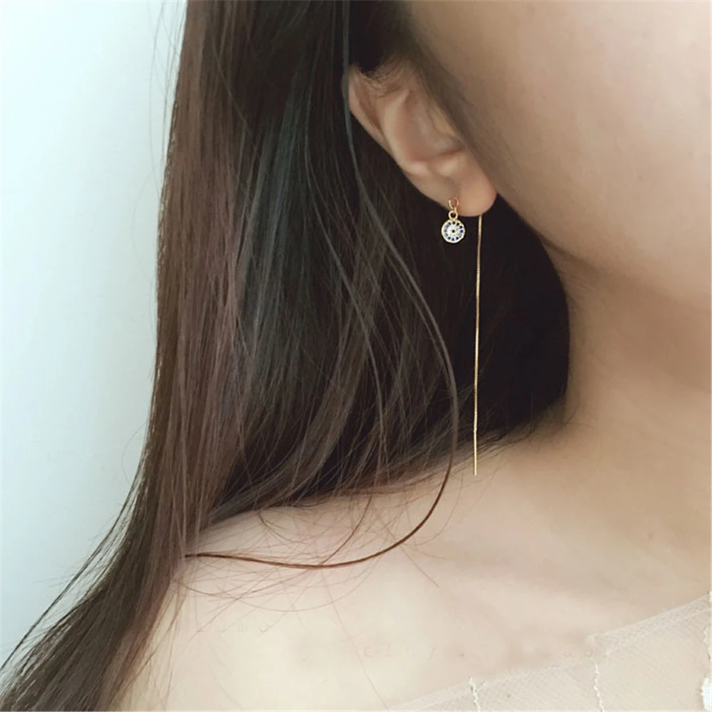 

Devil eye golden Tibetan sliver drop earrings evil eye round shape fashion women's earrings 2019 brinco long tassel EX120