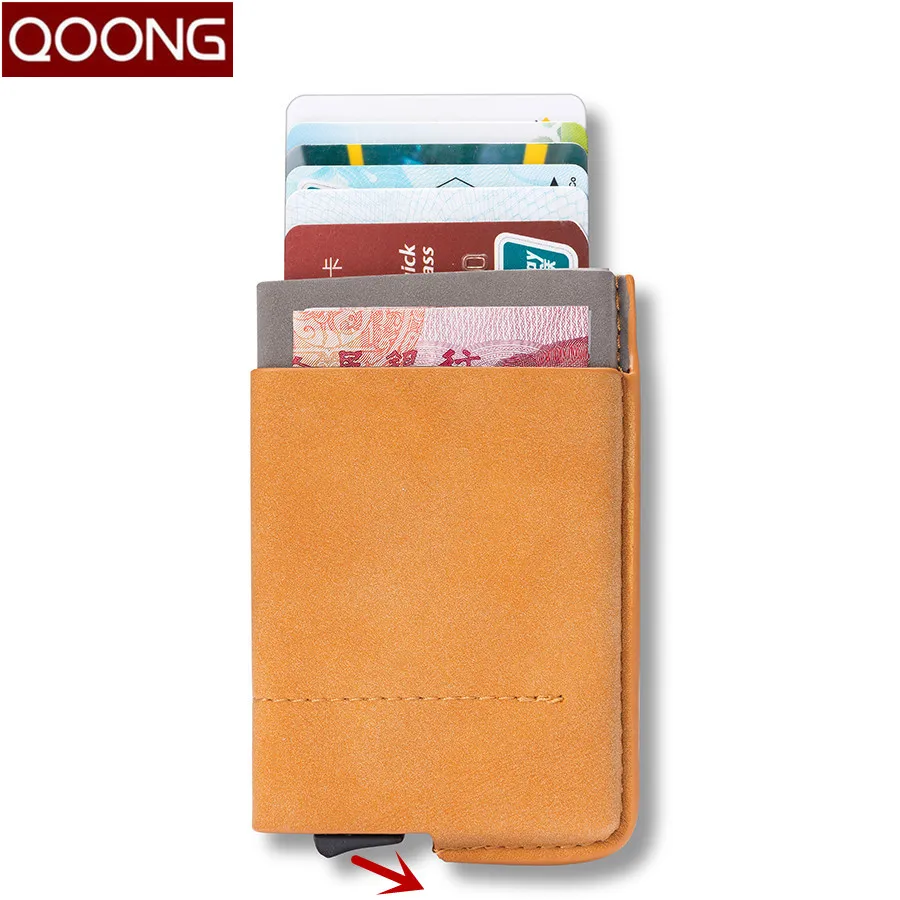 Новинка дорожный кошелек для карт QOONG с блокировкой RFID автоматический выдвижной