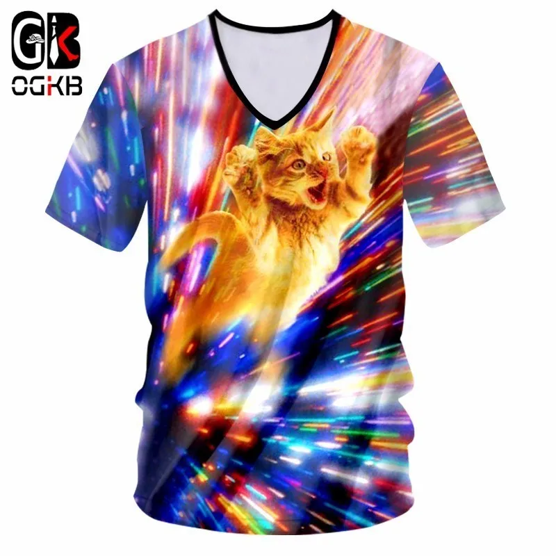 

OGKB крутая футболка для мужчин/женщин с 3D принтом, цветные футболки с рисунком кота, летние топы с короткими рукавами, футболки, забавные модн...