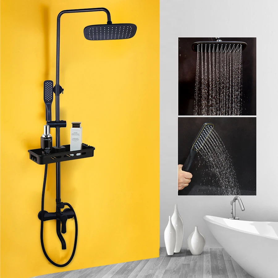 Shower A4 KEMAIDI смеситель для ванной комнаты черный дождевой смеситель для душа набор Однорычажный смеситель для ванны смеситель для душа с полкой для хранения - Цвет: Shower A4