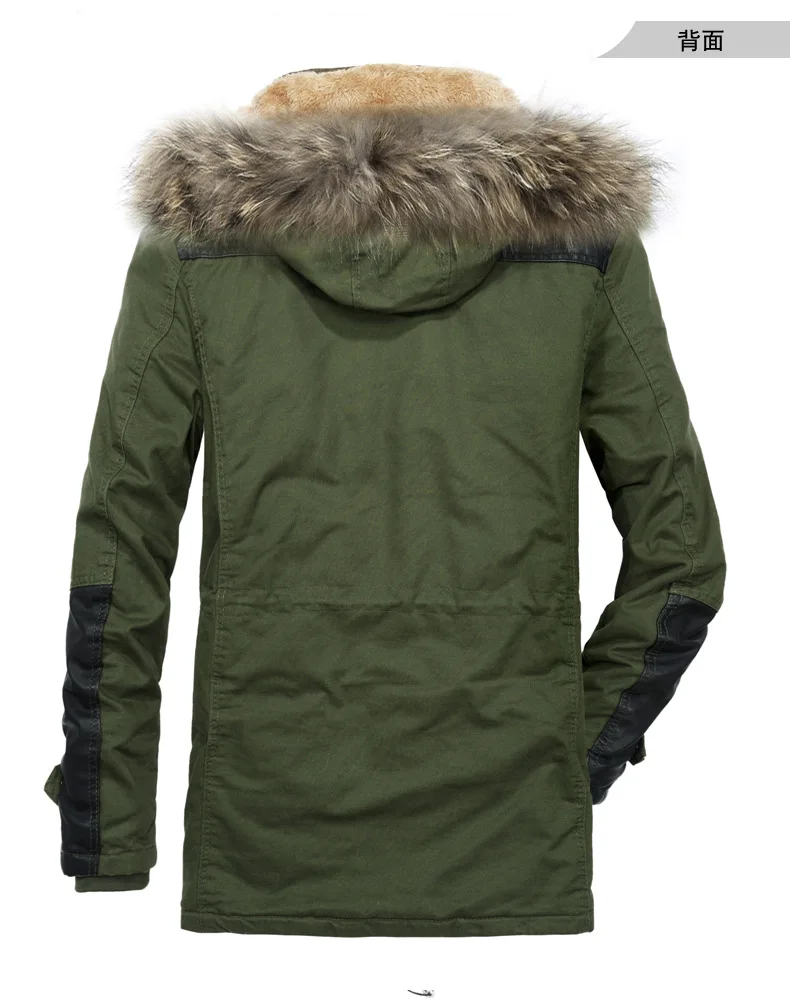 Winter Men Jacket Long Fur Coat with Hood Thick Warm Outwear Windbreaker Plus Size Snow Jackets 2018 New Clothing Army Green | Мужская