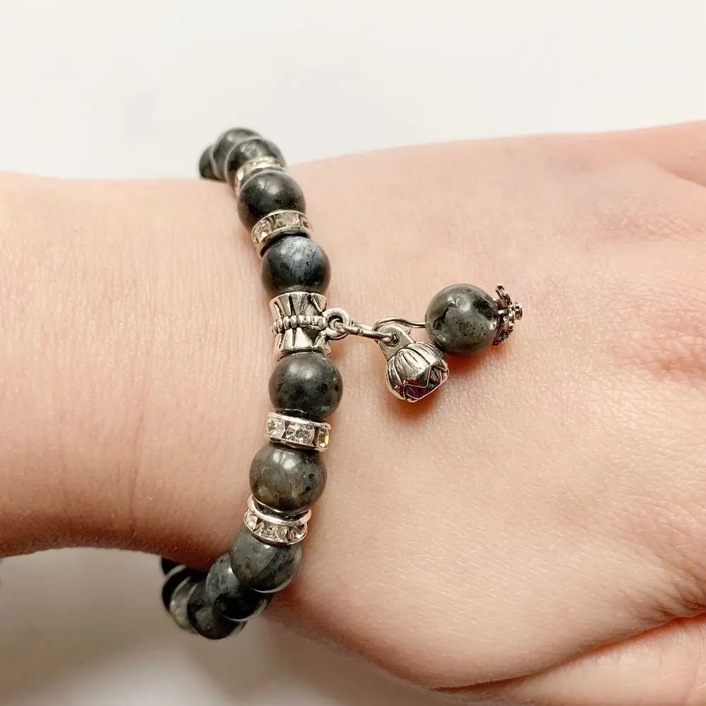 Натуральный Камень лабрадорит Beads стразы металлический браслет из тибетского